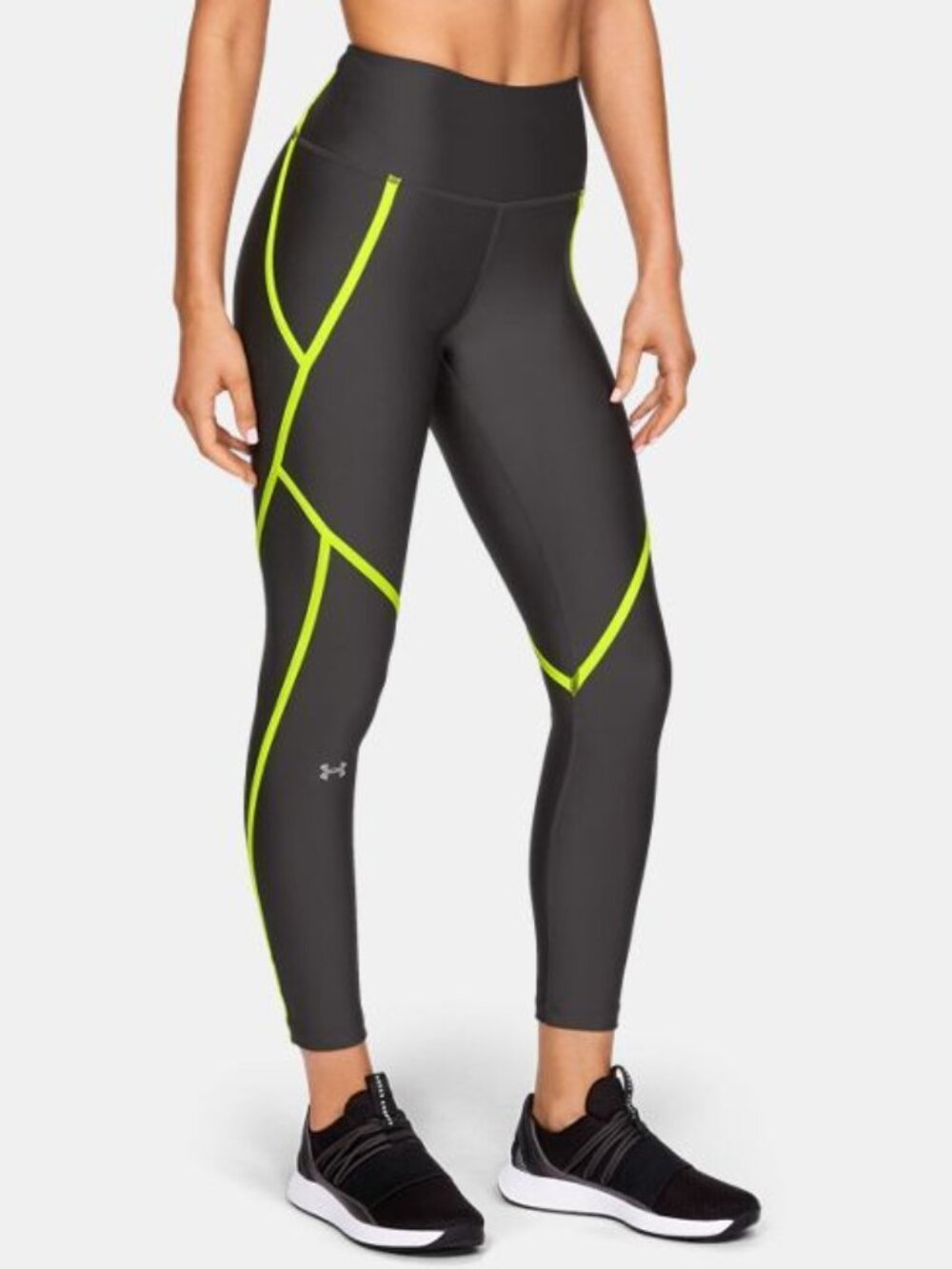 Under Armour Women's 7/8 Athletic Leggings, Grey/Neon Green, size S EUC